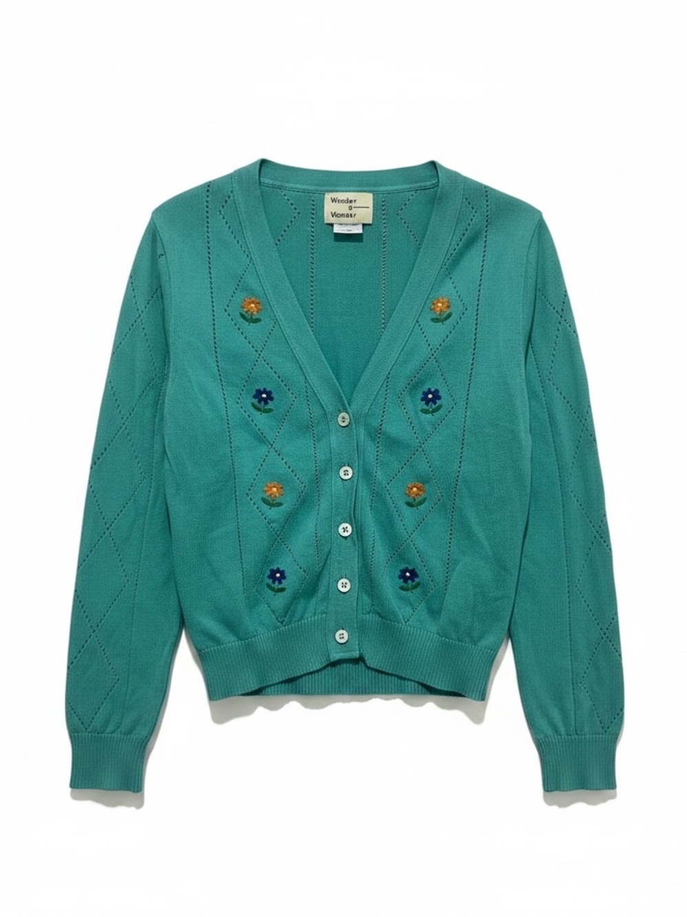 Wander & Wonder Embroidered V‑Neck Cardigan Sweater Girls 9-10 Pointelle Sweater